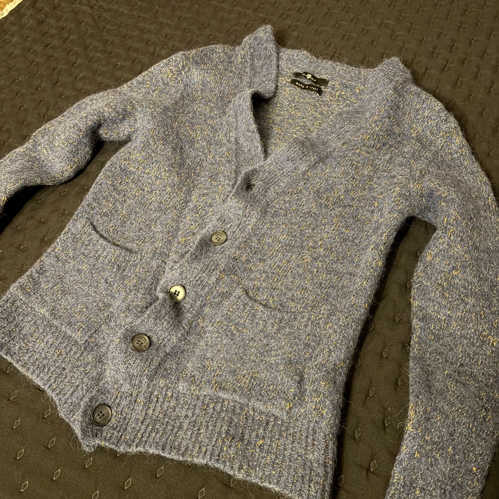 7 for All Mankind alpaca Blue and Gold Button-Up Cardigan size Small